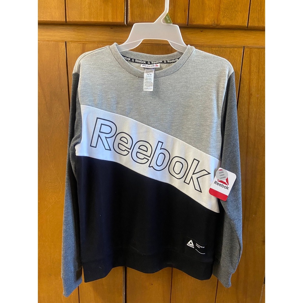 NEW Reebok Boys Crewneck Sweatshirt Grey/White/Black size 14/16